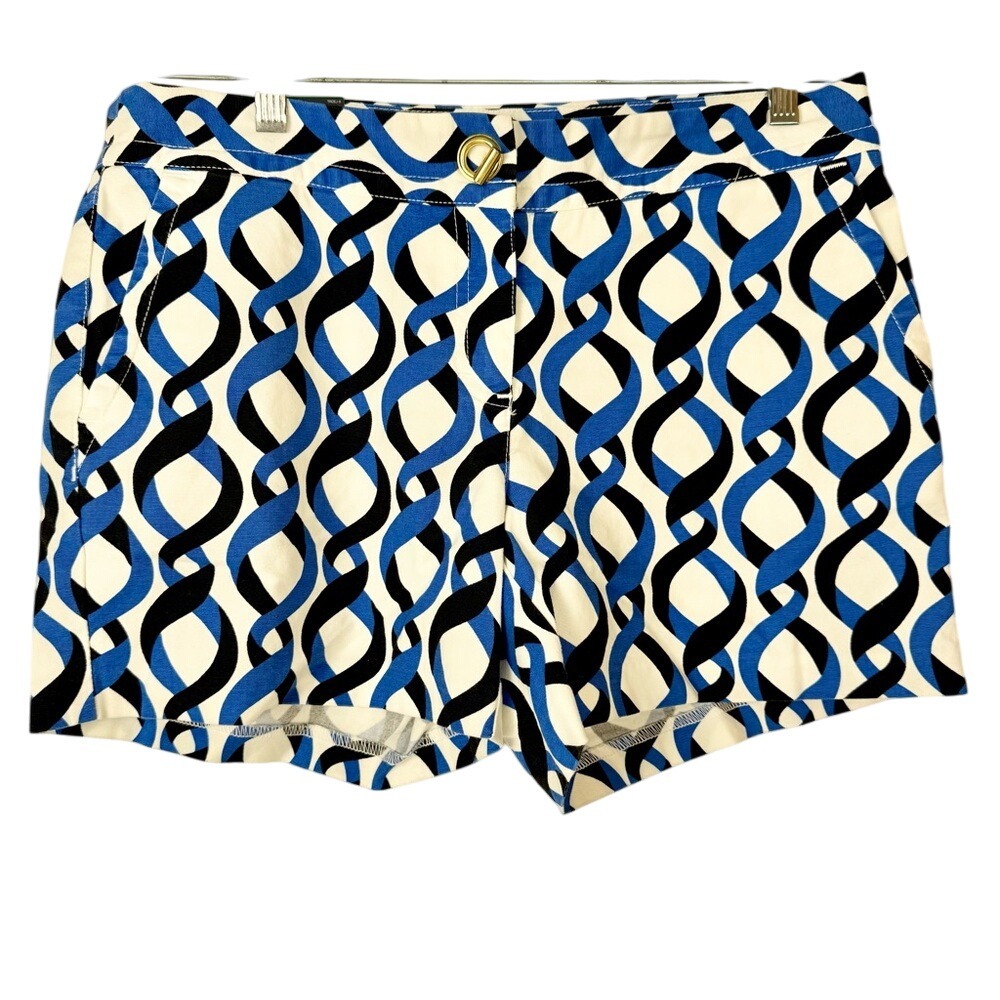 Tommy‎ Hilfiger Geometric Shorts Women's Size 8 Blue Black Pockets Zip Fly